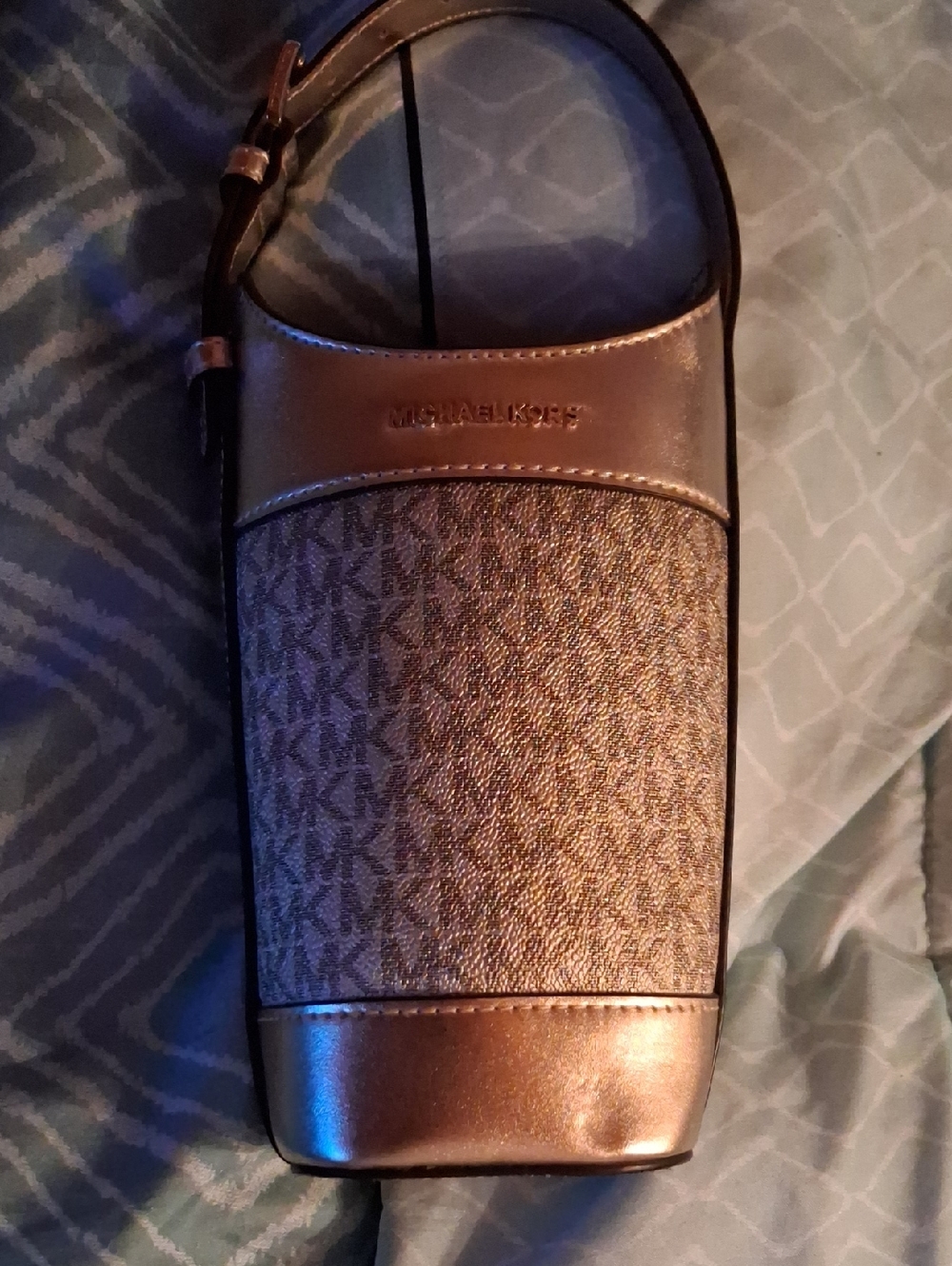 Michael Kors Metallic Bronze MK Monogram Bottle Carrier